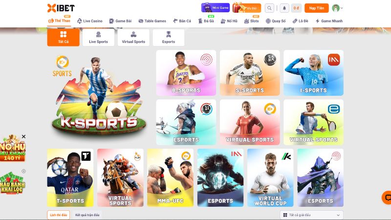 Các sảnh cược thể thao được Xibet cung cấp 