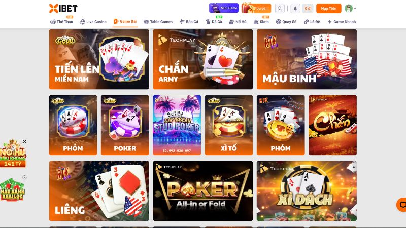 Các trò chơi nổi bật có tại game bài Xibet