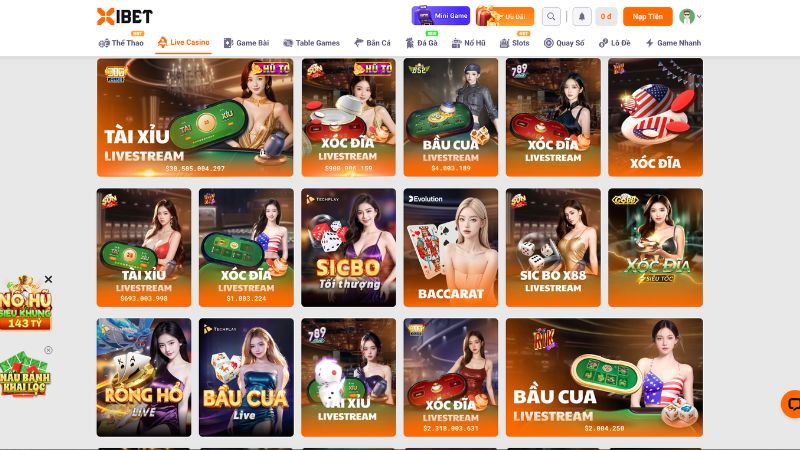 Những trò chơi hấp dẫn có tại Live Casino Xibet 