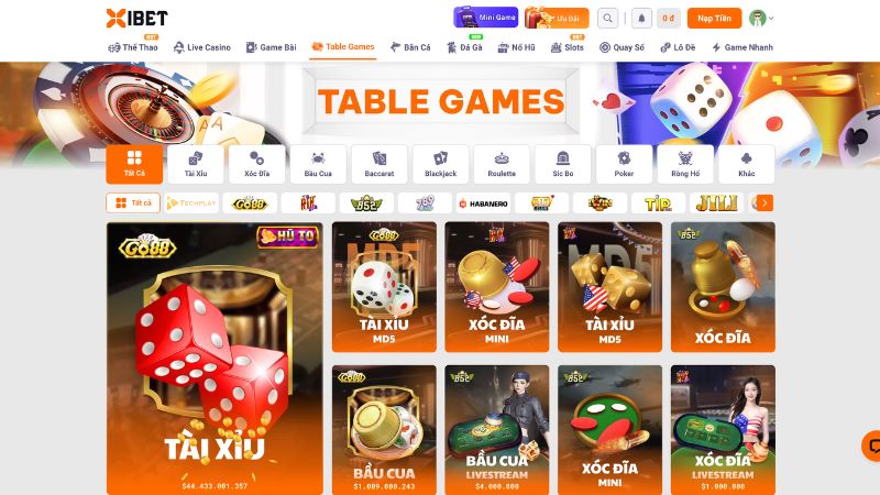 Giới thiệu thông tin tổng quan về chuyên mục Tables Games XIBET 